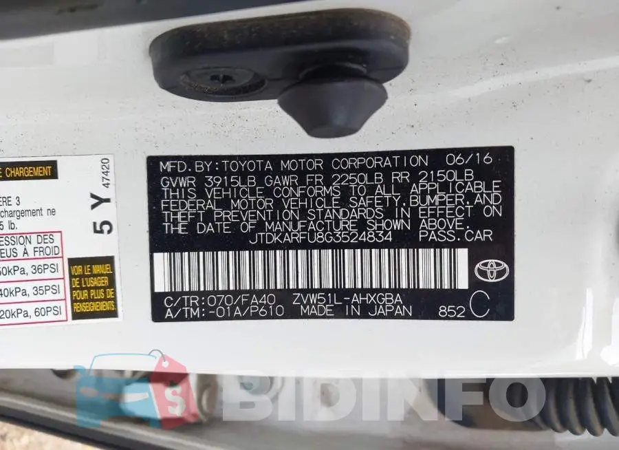 JTDKARFU8G3524834 Photo# 9