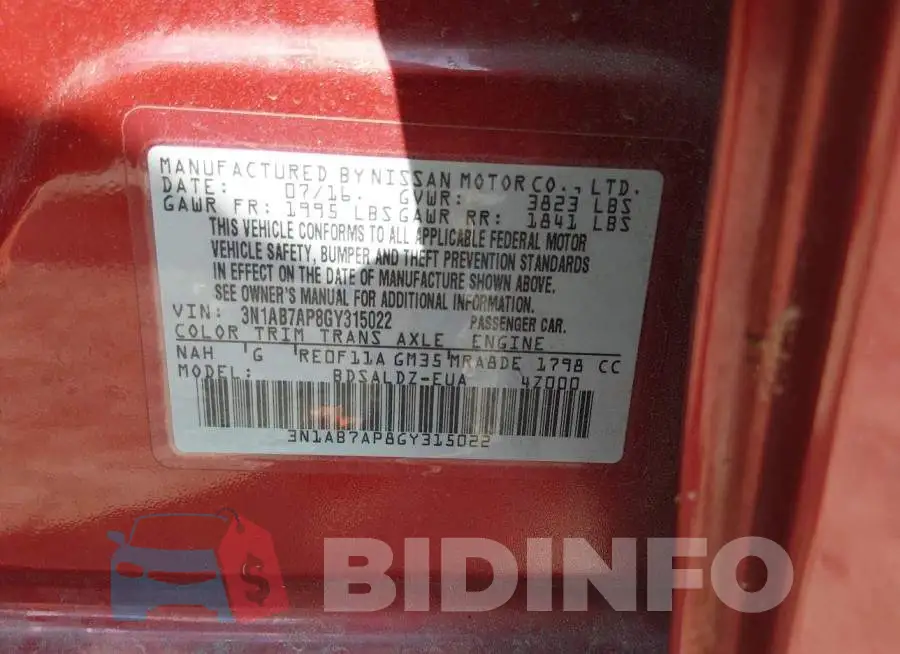 3N1AB7AP8GY315022 Photo# 9