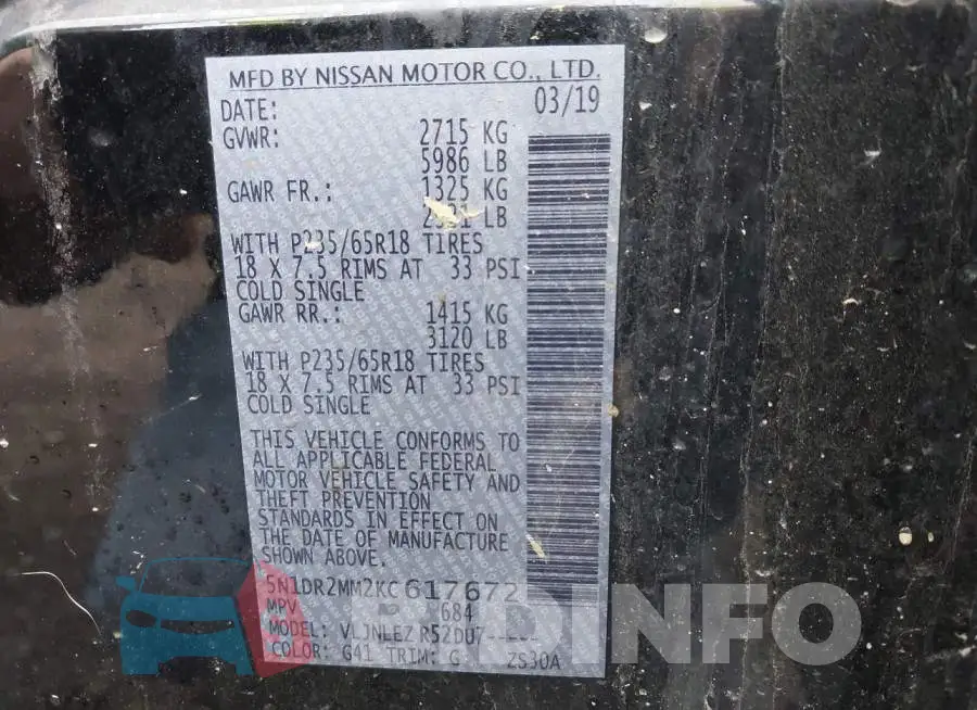 5N1DR2MM2KC617672 Photo# 9