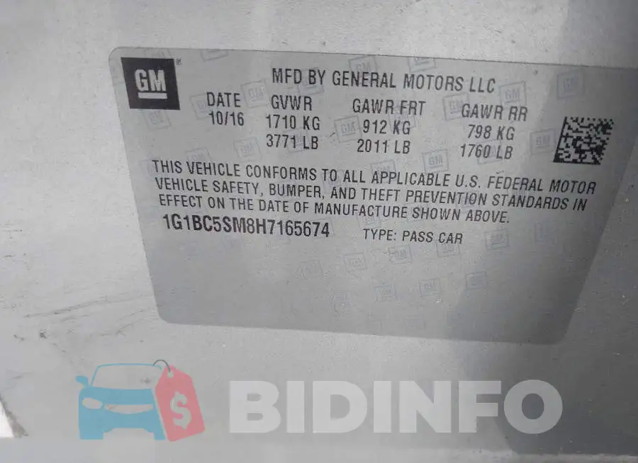 1G1BC5SM8H7165674 Photo# 9