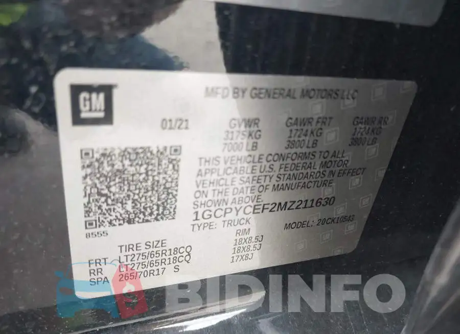 1GCPYCEF2MZ211630 Photo# 9