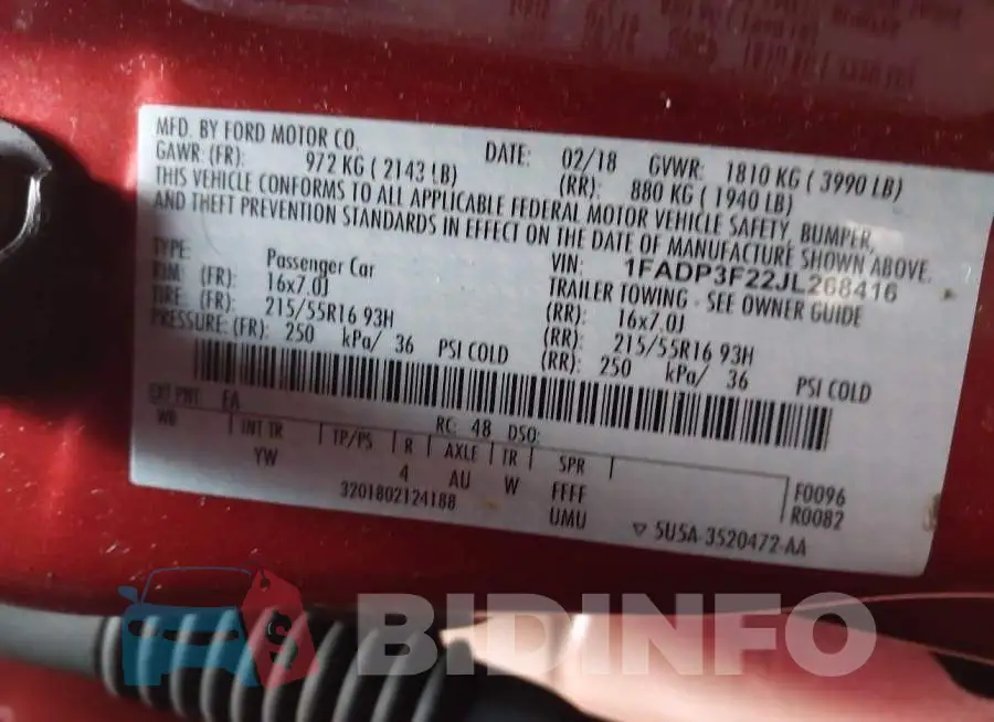 1FADP3F22JL268416 Photo# 9