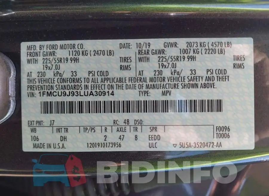 1FMCU9J93LUA30914 Photo# 9