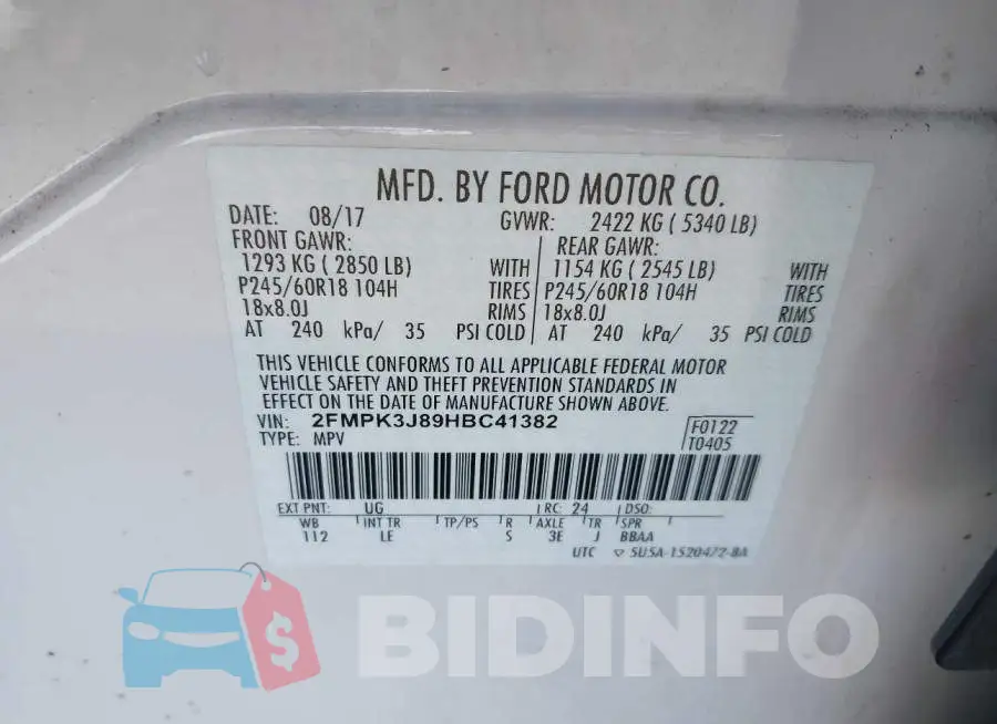 2FMPK3J89HBC41382 Photo# 9