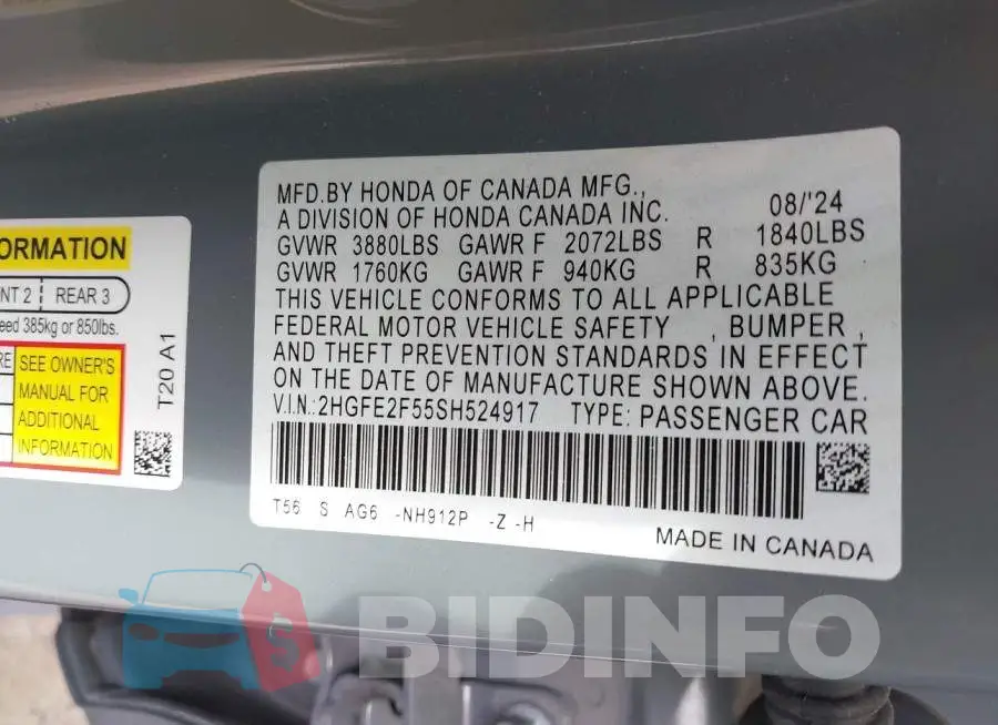 2HGFE2F55SH524917 Photo# 9