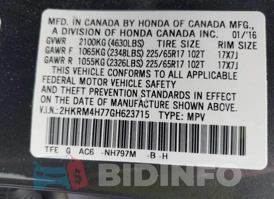 2HKRM4H77GH623715 Photo# 9