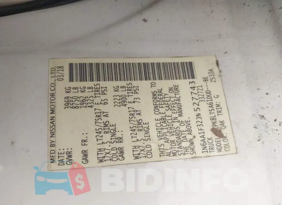 1N6AA1F32JN527743 Photo# 9