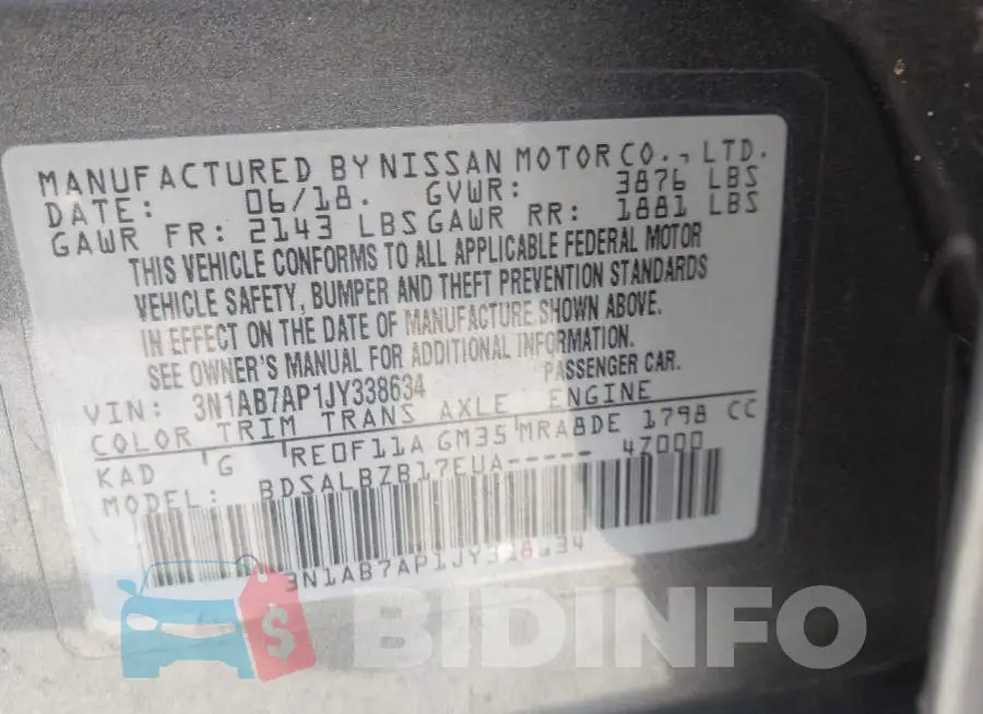 3N1AB7AP1JY338634 Photo# 9
