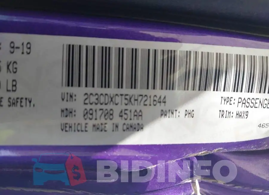 2C3CDXCT5KH721644 Photo# 9