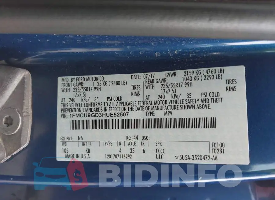 1FMCU9GD3HUE52507 Photo# 9