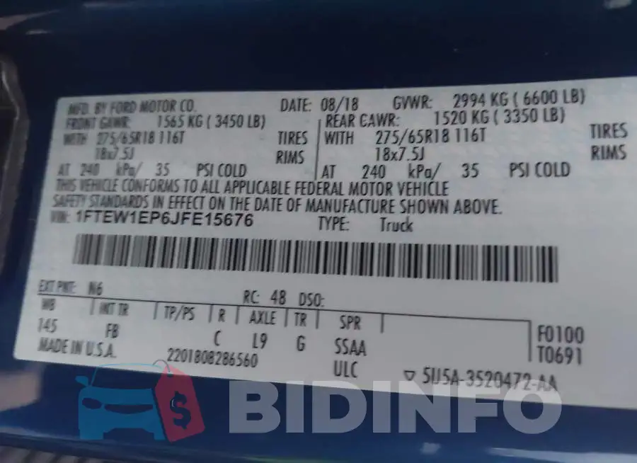 1FTEW1EP6JFE15676 Photo# 9