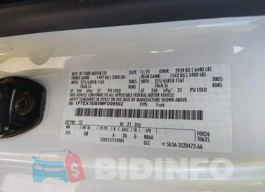 1FTEX1EB5MFD09502 Photo# 9