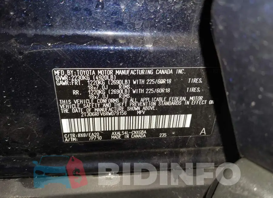 2T3D6RFV6RW079156 Photo# 9