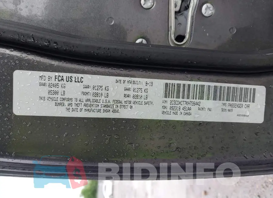 2C3CDXCT7KH726442 Photo# 9
