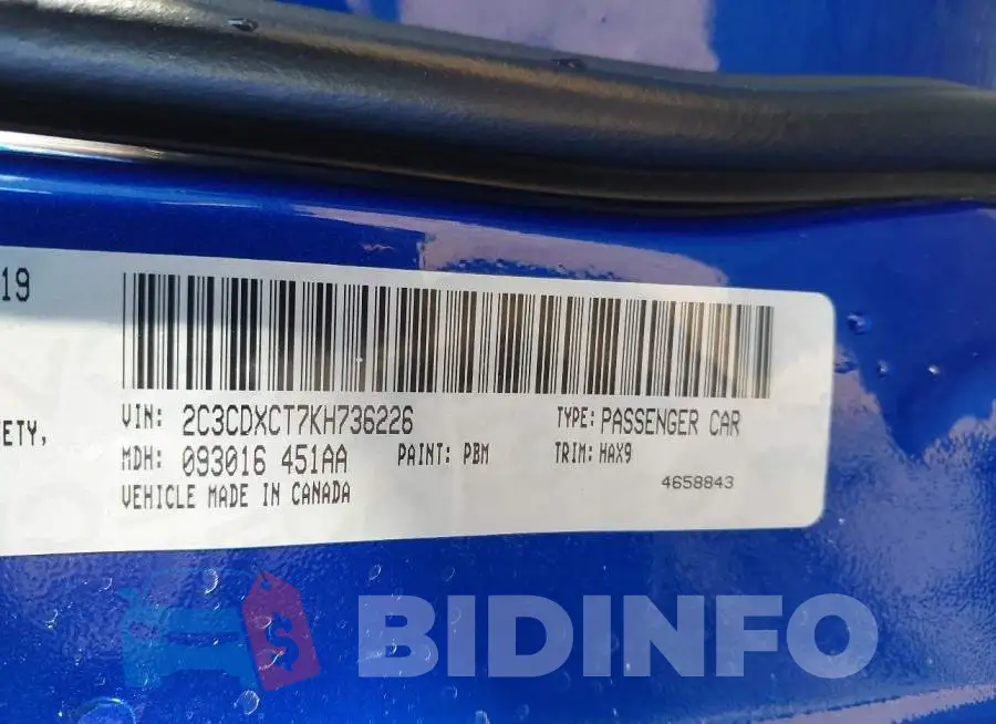 2C3CDXCT7KH736226 Photo# 9