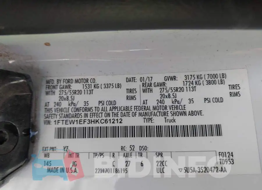 1FTEW1EF3HKC61212 Photo# 9