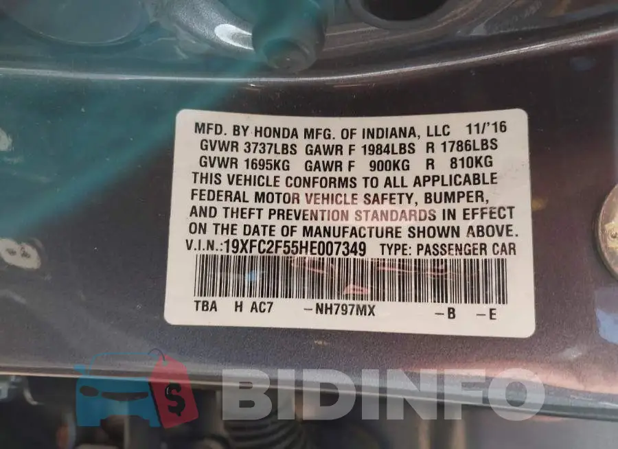19XFC2F55HE007349 Photo# 9