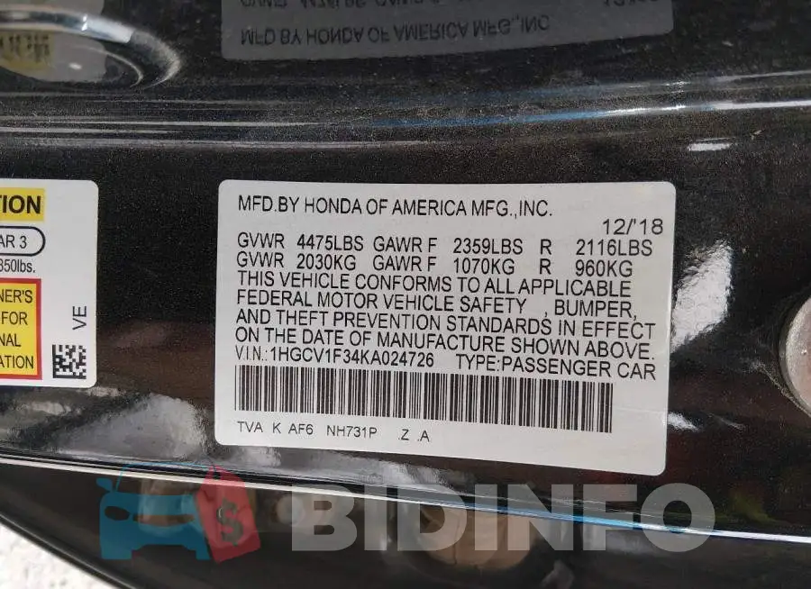 1HGCV1F34KA024726 Photo# 9