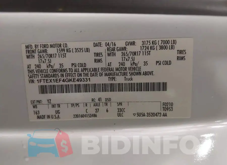 1FTEX1EF4GKE49331 Photo# 9