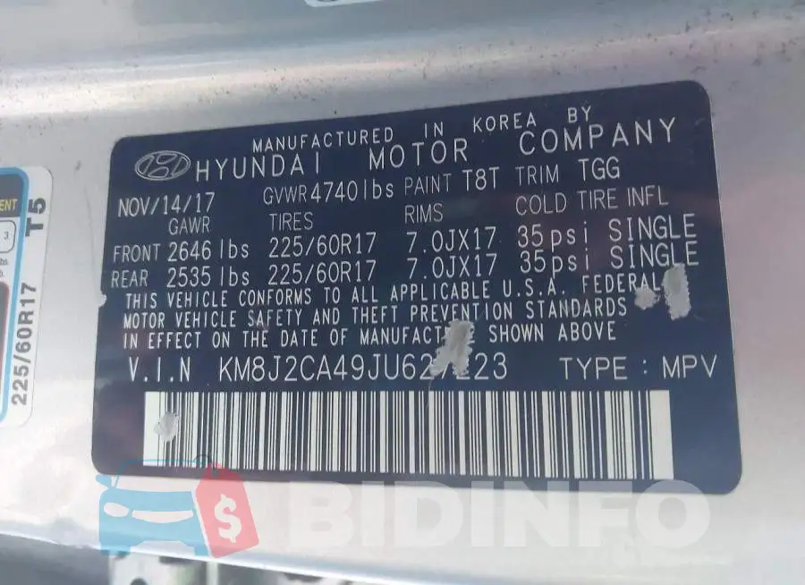 KM8J2CA49JU627223 Photo# 9