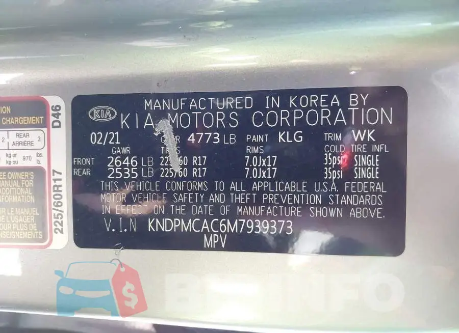 KNDPMCAC6M7939373 Photo# 9