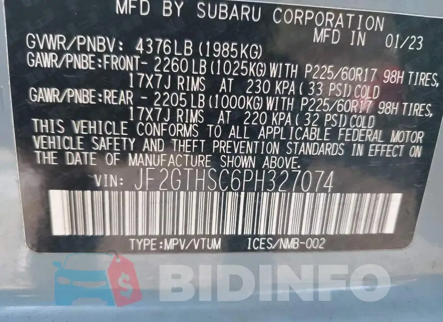 JF2GTHSC6PH327074 Photo# 9