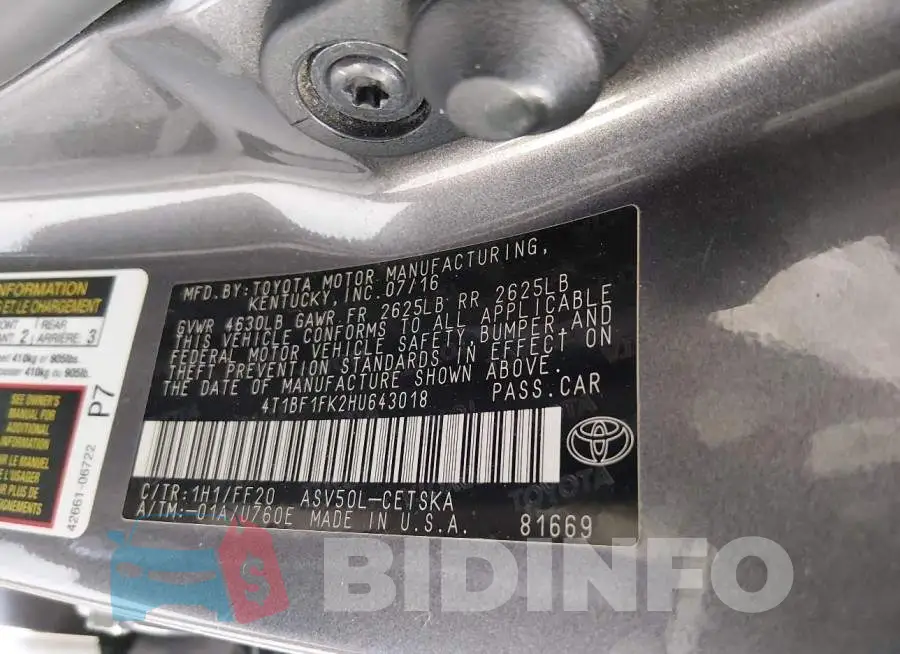 4T1BF1FK2HU643018 Photo# 9