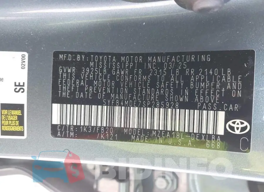 5YFB4MDE7SP285928 Photo# 9