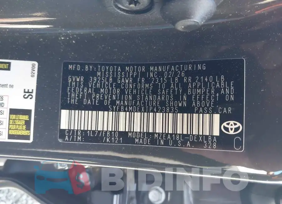 5YFB4MDEXTP423835 Photo# 9