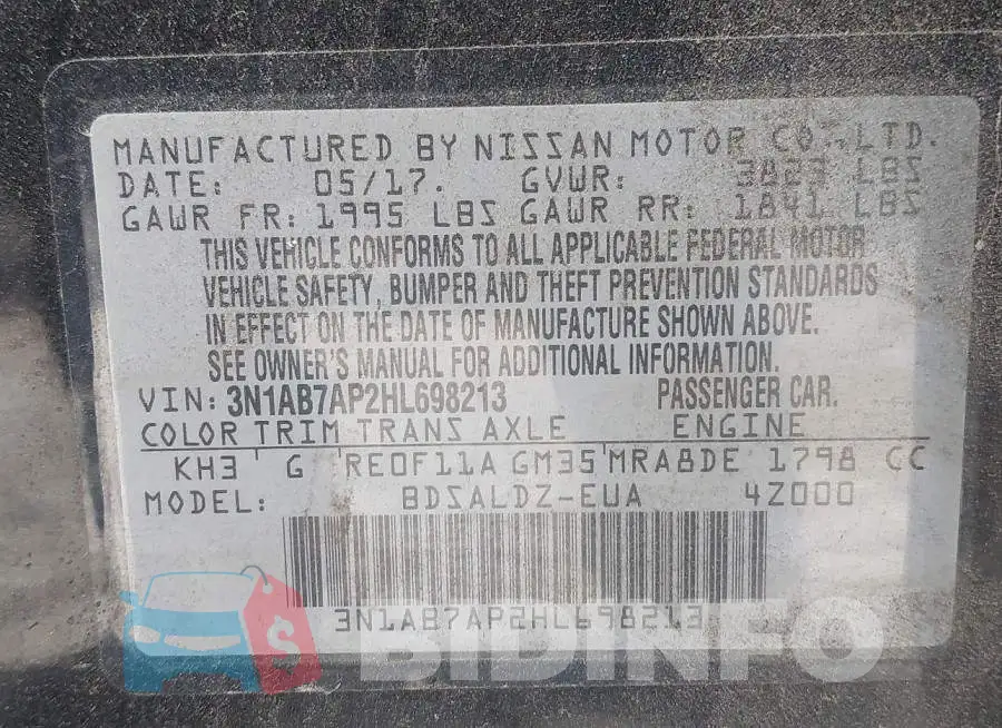 3N1AB7AP2HL698213 Photo# 9