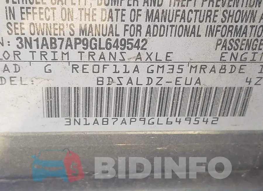 3N1AB7AP9GL649542 Photo# 9