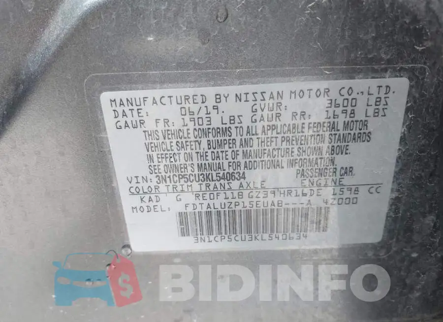 3N1CP5CU3KL540634 Photo# 9
