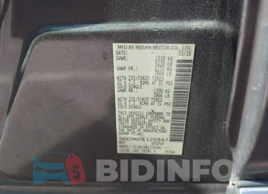 5N1AZ2MG6JN120947 Photo# 9