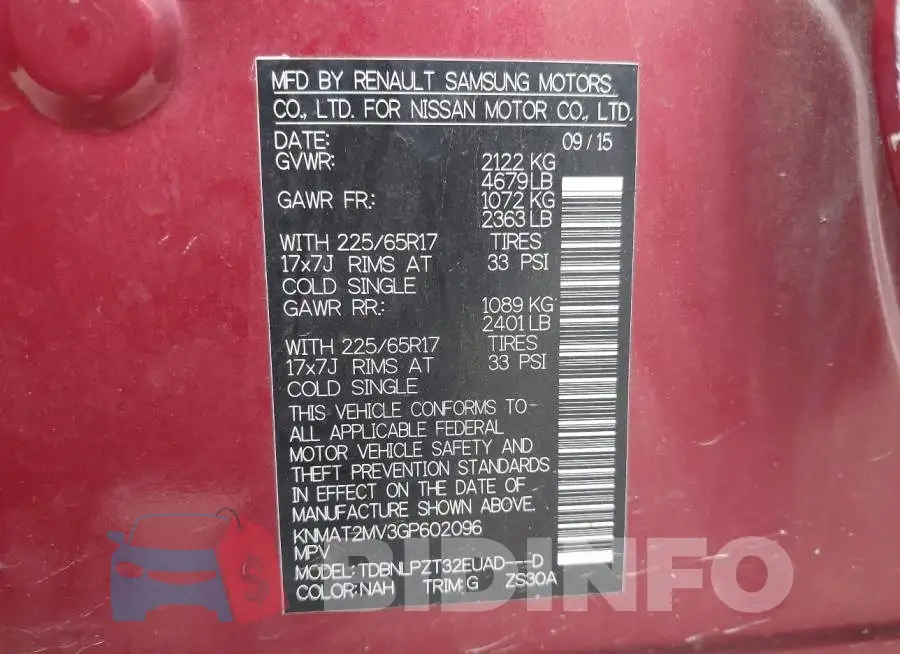 KNMAT2MV3GP602096 Photo# 9