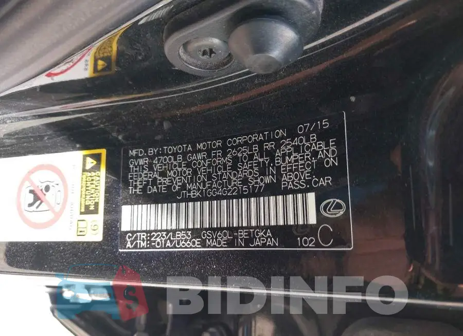 JTHBK1GG4G2215177 Photo# 9