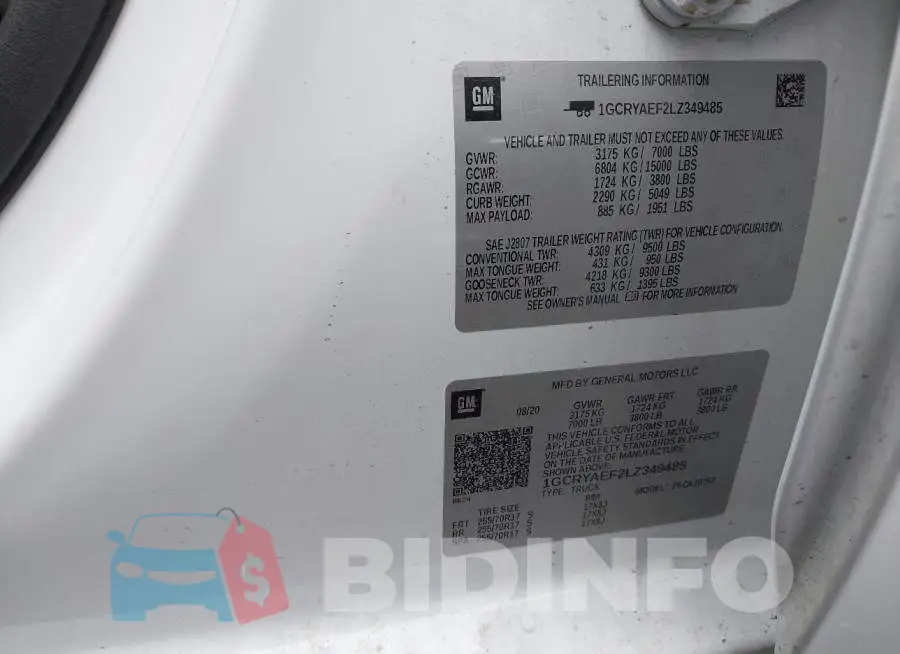 1GCRYAEF2LZ349485 Photo# 9