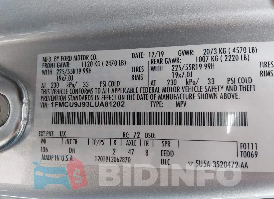 1FMCU9J93LUA81202 Photo# 9