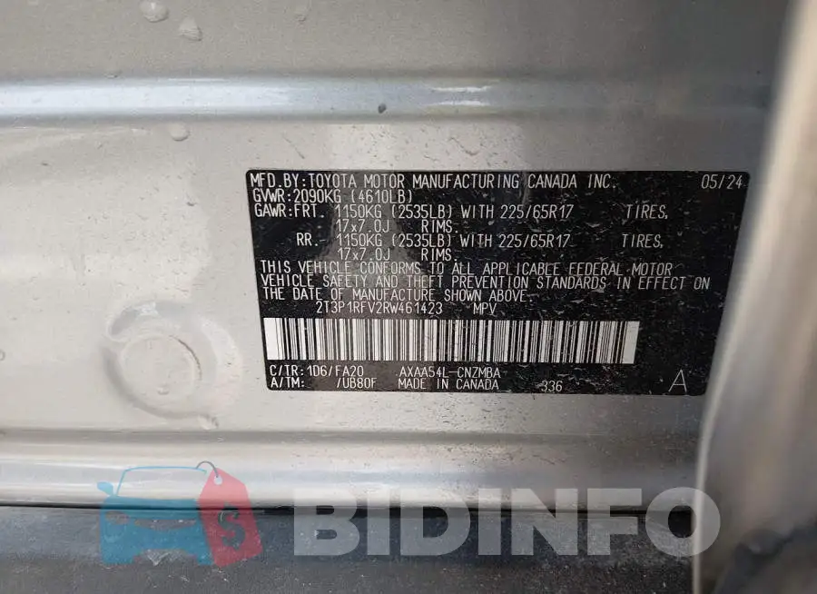 2T3P1RFV2RW461423 Photo# 9