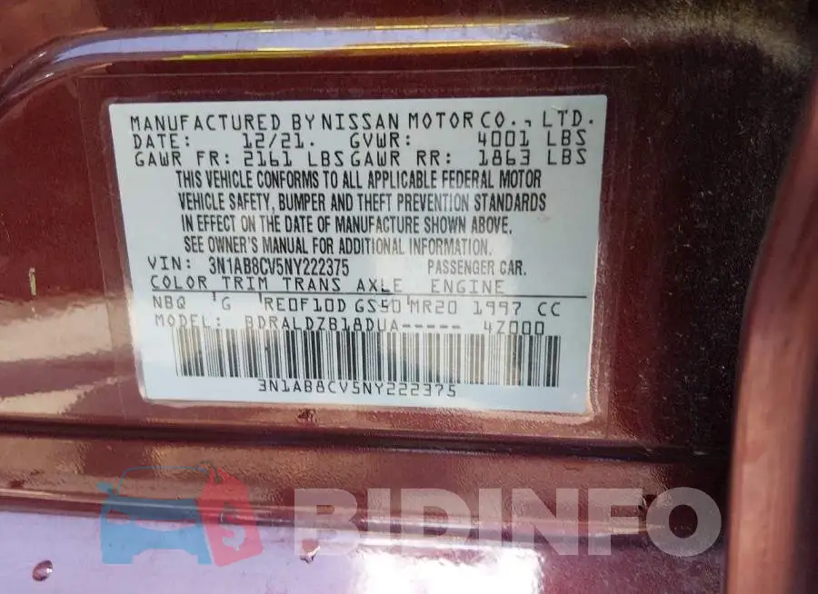 3N1AB8CV5NY222375 Photo# 9