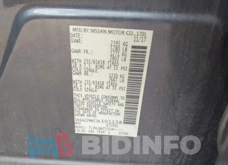 5N1AZ2MH2JN105158 Photo# 9