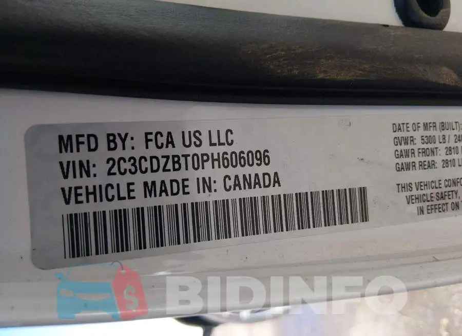 2C3CDZBT0PH606096 Photo# 9