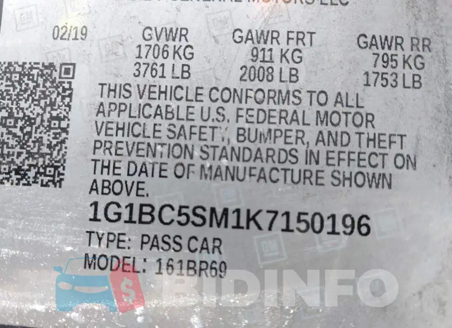 1G1BC5SM1K7150196 Photo# 9