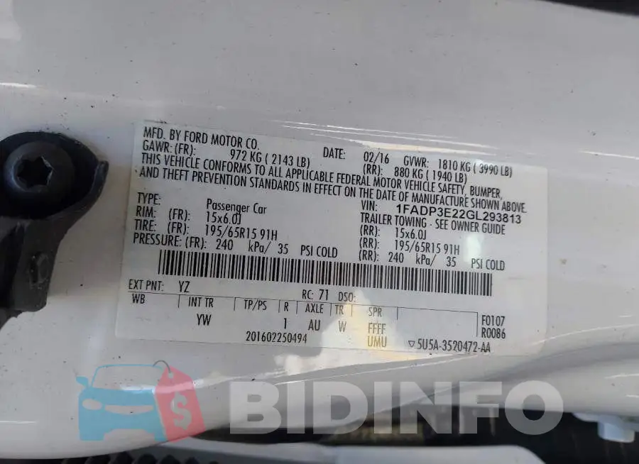 1FADP3E22GL293813 Photo# 9