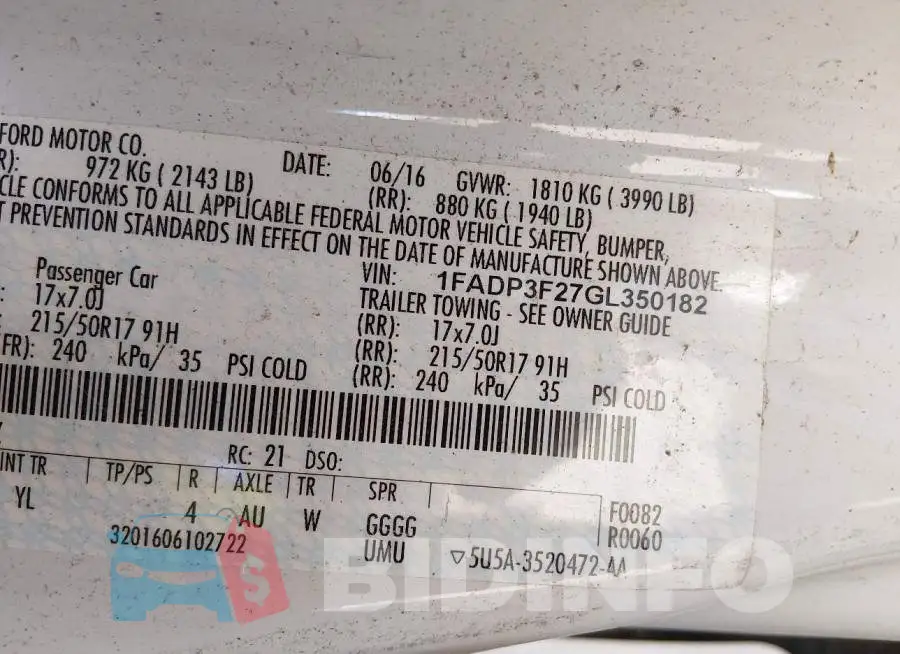 1FADP3F27GL350182 Photo# 9