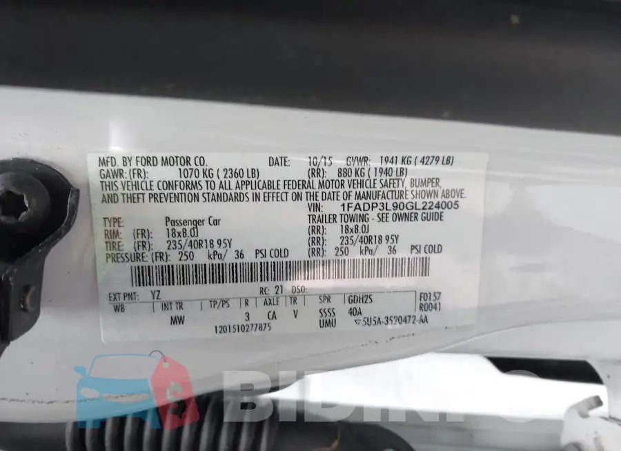 1FADP3L90GL224005 Photo# 9