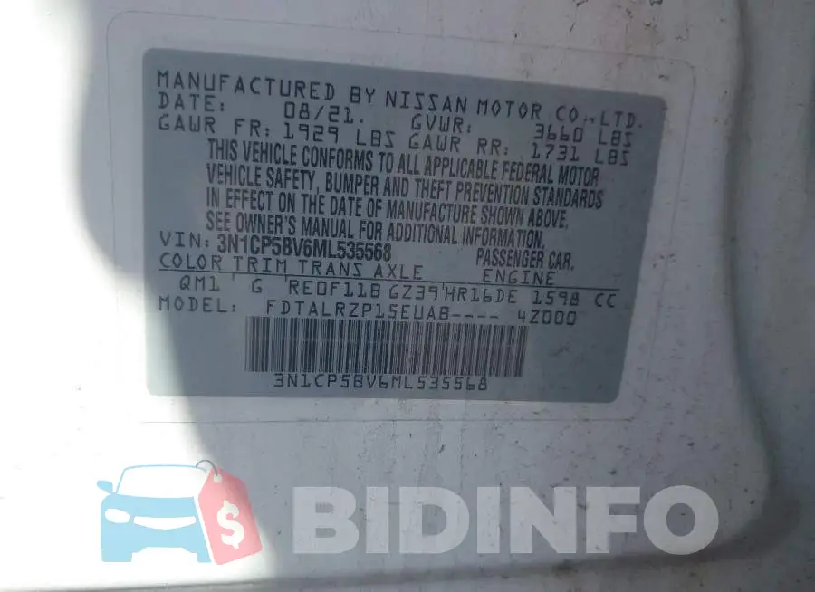 3N1CP5BV6ML535568 Photo# 9