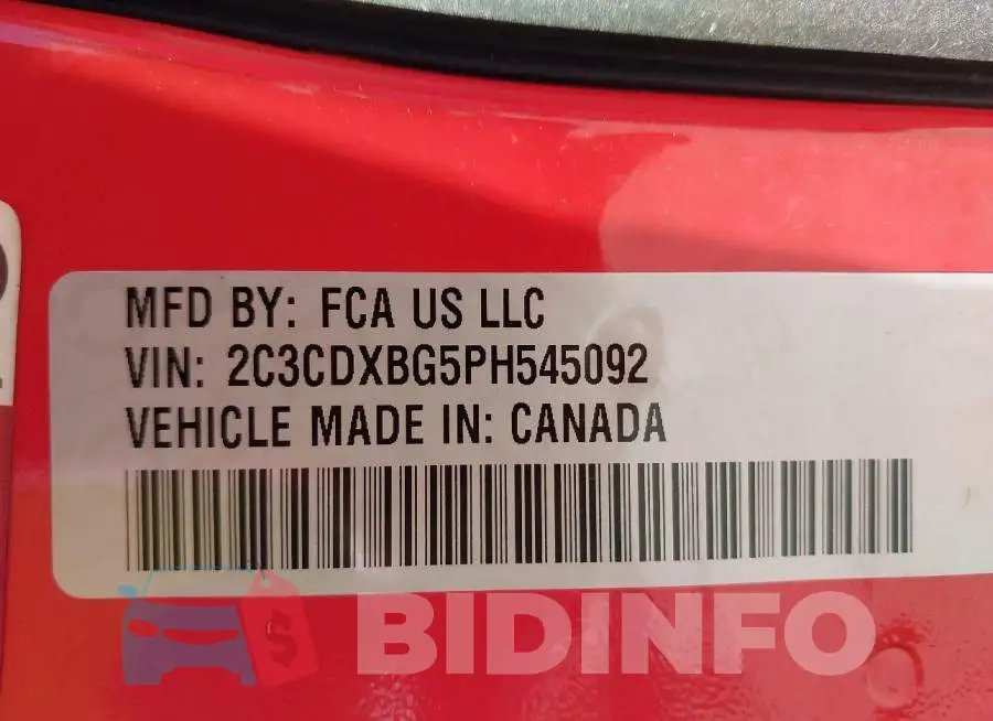 2C3CDXBG5PH545092 Photo# 9