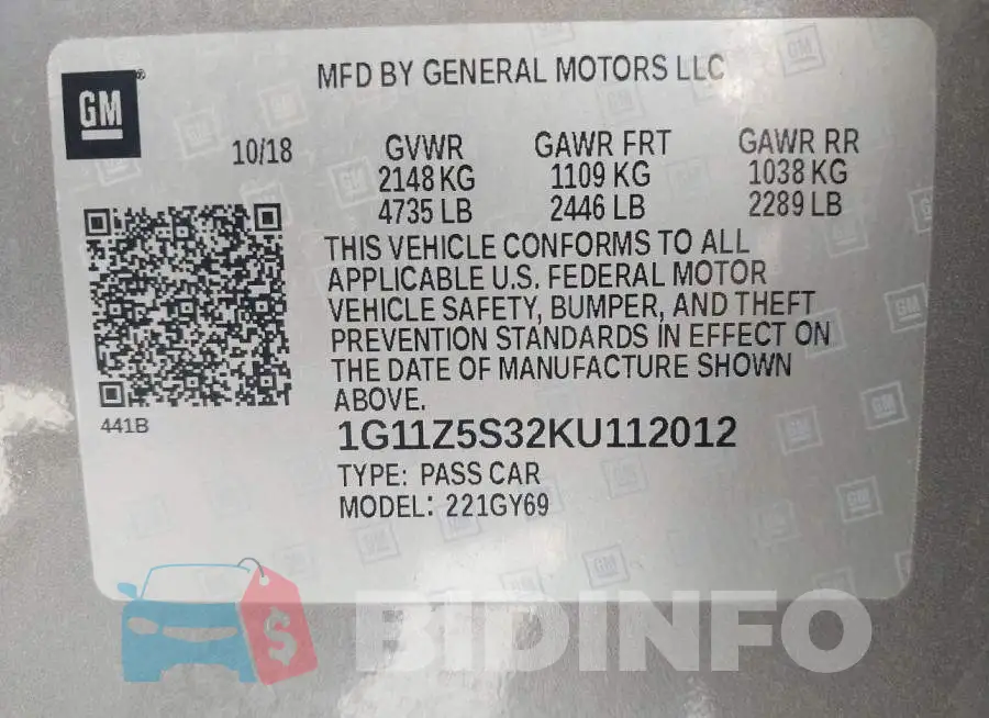 1G11Z5S32KU112012 Photo# 9