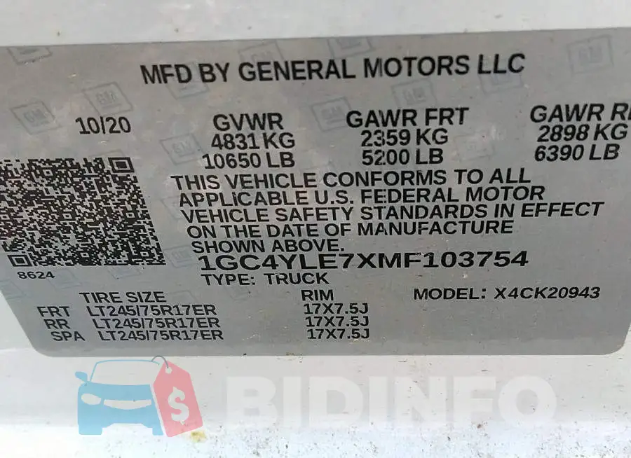 1GC4YLE7XMF103754 Photo# 9