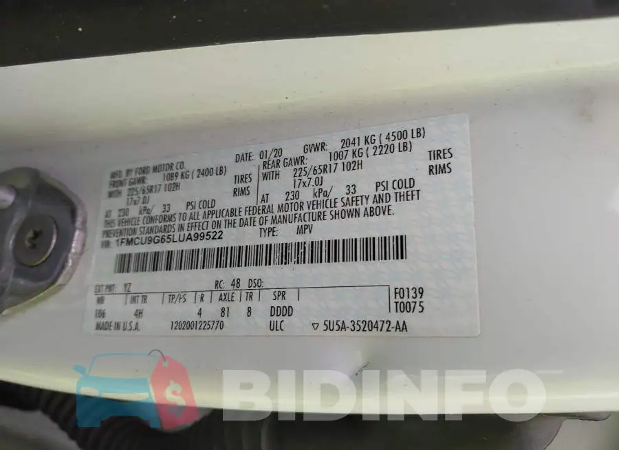 1FMCU9G65LUA99522 Photo# 9